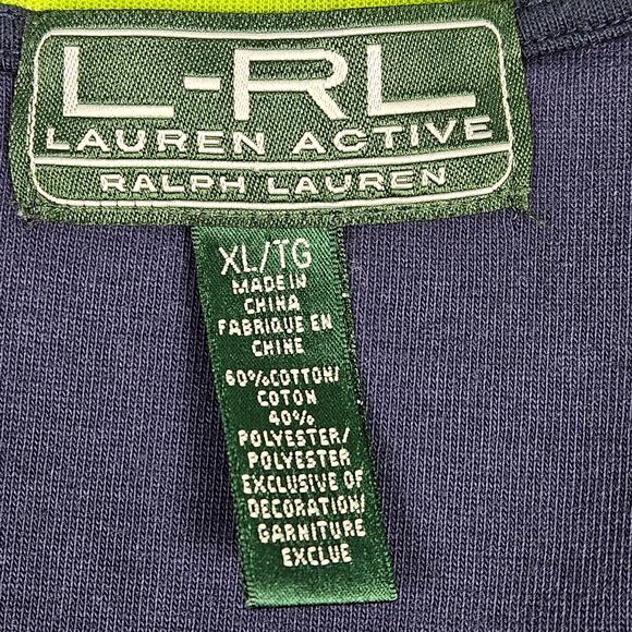 Lauren Ralph Lauren Active Track Jacket XL Navy Neon Green Full Zip Cotton - Picture 7 of 8